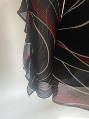 VTG Secret Navy Red Swirl Sheer Blouse – Bell Frill Ruffle Sleeve – L – USA
