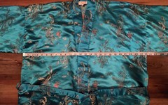Vintage Golden Dragon Embroidered Satin Kimono Robe – Teal Blue XL