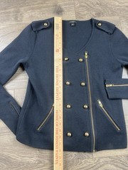 Ann Taylor Navy Military Style Zip Up Jacket Sweater Wool Cotton Blend Size S