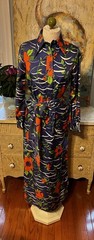 Vintage Howard Wolf Blue Orange Floral Dagger Collar Maxi Belted Shirt Dress-M