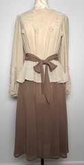 Vintage 70s Lace Appliqué Blouse Skirt Set M Sheer Romantic Chiffon Midi