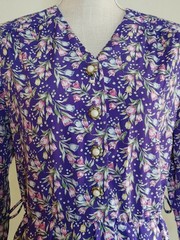 Vintage 80s Secretary Dress Midi Blouson Shoulder Pads Purple M Rockabilly Breli