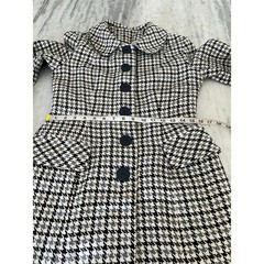 Vintage Houndstooth Check Coat Fully Lined Collar Dress Knee Length Handmade