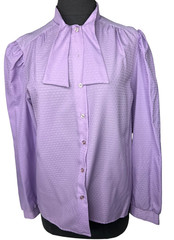 Vintage Early 80’s Devon Floral Secretary Blouse Sz 12 Lavender Top Bow Tie NWT