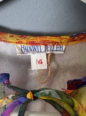 Vintage 70s BONWIT TELLER Womens 14 Rainbow Psychedelic Semi-Sheer Tunic Blouse
