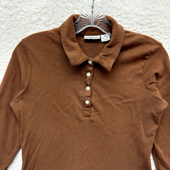 Y2K Vintage Henley Polo Top Medium Brown Bella Swan Preppy Fairy Whimsigoth