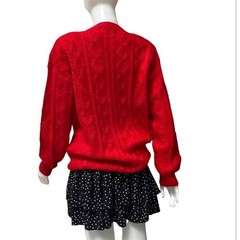 Northern Isles Vtg 90s Red Mohair Cable Knit Cardigan Chunky Grandmacore Large