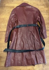 Vintage Vanessa Red Leather Belted Trench Coat, Long Jacket M/L
