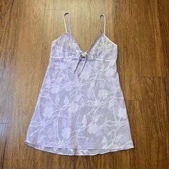Vintage Y2K 90s Slip Dress Medium Lilac Purple Sheer Mini Floral Chemise Fairy