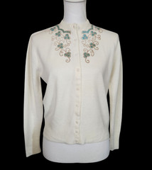Vintage Sportswear by Select Mazet Cardigan Cream Color w/Beading Size Small (?)