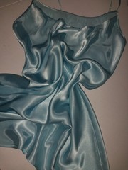 VTG SATIN Shiny SKY BLUE FRILLY SHEER RUFFLED BABYDOLL NIGHTGOWN NIGHTIE NEW M