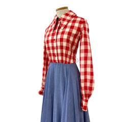 Vintage 1970s Roger Milot for Fred Perlberg Picnic Gingham Chambray Maxi Dress