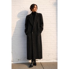 Vintage Perry Ellis Charcoal Grey Wool Alpaca Long Trench Coat Minimalist Size 4