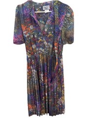 Lady Carol Vintage Floral Dress Pleated Belt 70s 80s sz 10 USA union