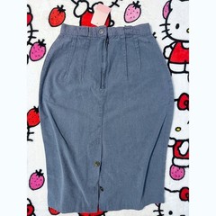 Vintage French Military Style Canvas Pencil Skirt Blue Grey Pleated Midi Talon