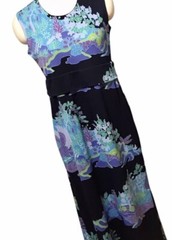 VTG Ja-Na Hawaiian Maxi Dress Blue Floral Birds Tropical Sleeveless Women’s Sz M
