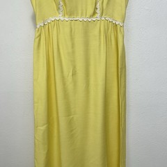 VTG 70s Yellow Sleeveless Empire Waist Maxi Dress White Rickrack Trim M (12)