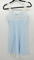 LADY LYNNE FULL SLIP DRESS Nylon Blend Blue With White LACE Thick STRAPS Sz 32?