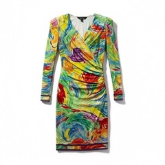 Vintage 1990s Leonard Paris Silk Dress Women’s Medium Colorful Jersey Knit