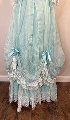 Loralie Southern Belle Lace Off the Shoulder Pale Turquoise Vtg Dress Sz 7/8