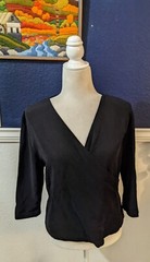VTG Claudia D Black Wrap V-Neck Pullover V-Neck Top Blouse Sz Medium M