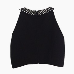 1990’s Dressy Sleeveless Crop Top with 360º Rhinestone + Beaded Collar