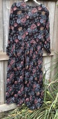 Vintage Nostalgia Dress Black Floral L Long Sleeve Button Ruffled Semi-Sheer