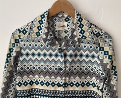VTG 60s 70s Hamilton 8 Dallas Geometric Long Sleeve Disco Shirt SZ M Hippie Mod