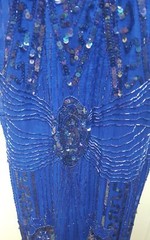VTG Swee Lo Silk Bead Sequin Blue 100% Silk Cocktail Evening Dress Medium 80s