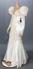Demetrios Vintage 80s 90s Ivory Satin Sequin Long Sleeve Wedding Dress sz 12 NWT