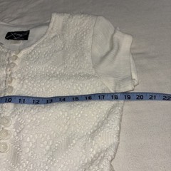 VTG White Crochet Tunic Top Short Sleeve Tie Back Cottagecore 90’s Boho Sz 9/10
