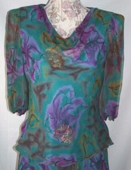 Judy Hornby Couture 1980’s Silk Formal Skirt Set sz. 8 Teal floral