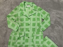 Vintage 70s Montgomery Ward Green Geometric Bell Bottom Leisure Suit Womens S 12