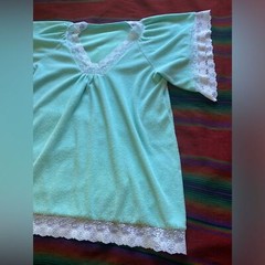 Vintage 70’s Terrycloth Aqua with white Lace trim Bohemian top! OSFM.
