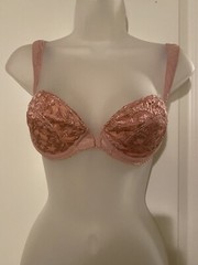 Victoria’s Secret Vintage Gold Label Wide Strap Pink Lace Bra 34C ILGWU Union