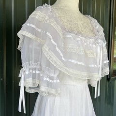 Vintage 70s Dance Allure Alfred Angelo Boho Prairie Lace Ruffle Wedding Gown XXS