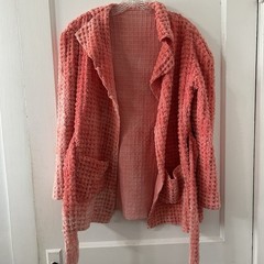 Vintage Coral Pink Chenille Jacket Coat Blazer With Waist Tie