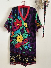 1980s Leonard Studio Italy Cotton Knit Floral Dress Hidden Logo Belted Pop Art