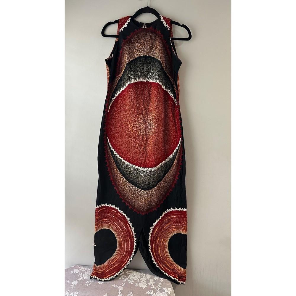 Beachcomber Jamaica Maxi Dress Womens Vintage Red Black Sequin Batik Split Hem