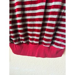 Vintage 80s Red Grey Striped Velour V-Neck Pullover Top Womens Small Singapore