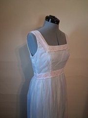 vintage 1960s Dress, Maxi Lorrie Deb White Pink Summer Sun Prom Dress Size M