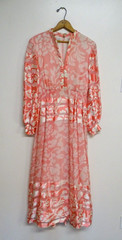 Ceil Chapman Dress Vintage Pink Long Sleeve Maxi V Neck