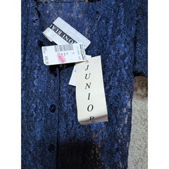 Joni Blair Navy Blue Floral Lace Button Front Maxi Duster Dress NWT 7/8
