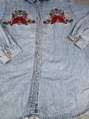 Bobby Brooks Cardinal Denim Shirt XL Embroidered Birds Snowflake Button