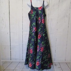 Vintage Go Softly Nightgown L Navy Blue Floral Maxi Satin Slip Dress