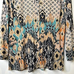 Tianello Vintage Art-to-Wear Beautiful Boho Tribal Dynasty Blouse Tencel Rayon S