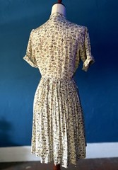 1950’s Bird Print Shirtwaist Dress Rayon Blend Summer—Waist 28”