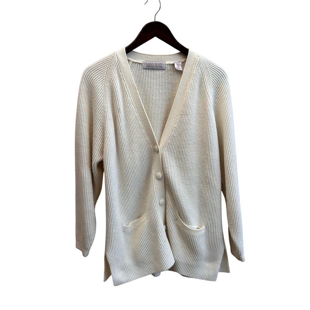 Vintage Karen Scott Chunky Knit Oversized Cardigan Sweater Size M