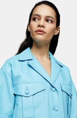 $350 TOPSHOP BOUTIQUE GENUINE SHEEP Leather Shirt JACKET BLUE 2 US 6 UK