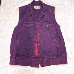 Vintage Jag Jeans Purple Pink Acid Wash Denim Vest Womens Medium Retro 80s